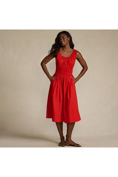 Lands' End Women's Petite Sleeveless Poplin Smocked Midi Dress In Red