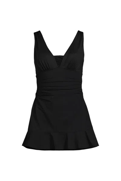 Lands' End Women's Petite Slendersuit Grecian Mini Swim Dress In Black