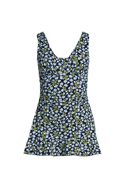 Lands' End Women's Petite Slendersuit Grecian Mini Swim Dress In Multi