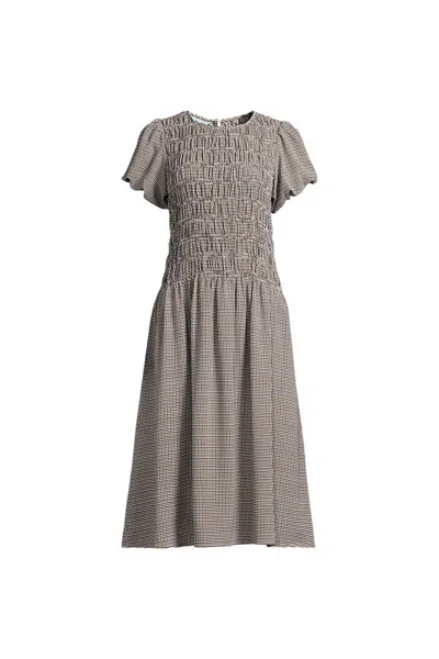 Lands' End Women's Petite Smocked Midi Dress In Brown
