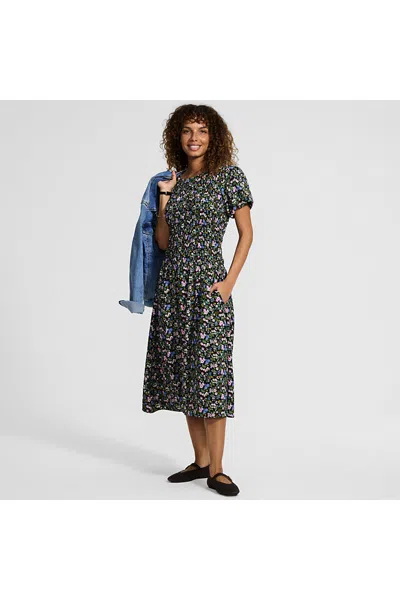 Lands' End Women's Petite Smocked Midi Dress In Green