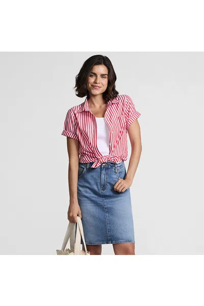 Lands' End Women's Petite Soft Denim Classic 5 Pocket Above The Knee Skirt In Blue