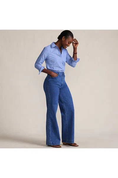 Lands' End Women's Petite Soft Denim High Rise Wide Leg Braided Jeans In Blue