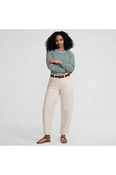 Lands' End Women's Petite Soft Denim Mid Rise Relaxed Barrel Ankle Jeans In Ivory