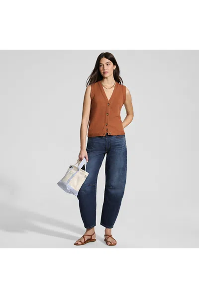 Lands' End Women's Petite Soft Denim Mid Rise Relaxed Barrel Leg Ankle Jeans In Blue
