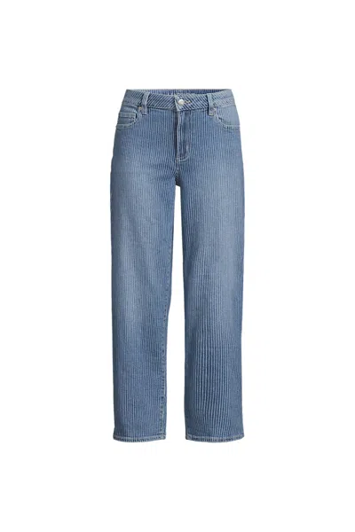 Lands' End Women's Petite Soft Denim Mid Rise Relaxed Straight Crop Jeans In Blue