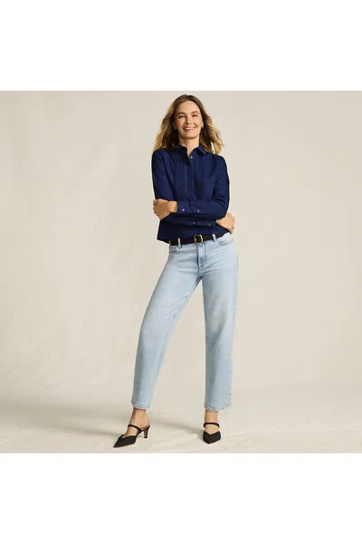 Lands' End Women's Petite Soft Denim Mid Rise Relaxed Straight Crop Jeans In Blue