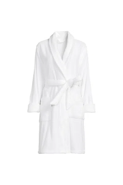 Lands' End Women's Petite Soft Terry Long Sleeve Knee Length Robe In White