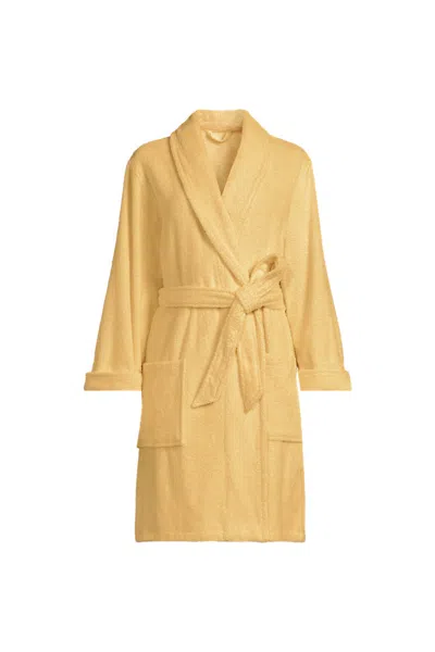 Lands' End Women's Petite Soft Terry Long Sleeve Knee Length Robe In Yellow