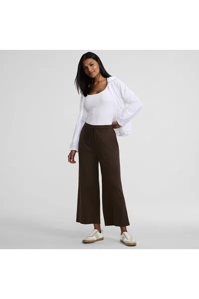 Lands' End Women's Petite Sport Knit Elastic Waist Wide Leg Crop Pants In Brown