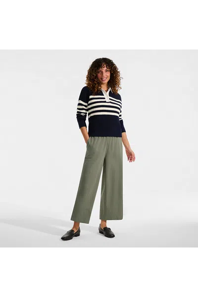 Lands' End Women's Petite Sport Knit Elastic Waist Wide Leg Crop Pants In Green