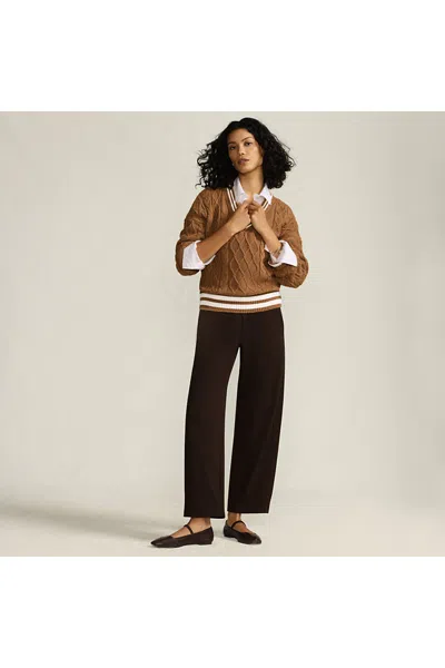 Lands' End Women's Petite Sport Knit High Rise Barrel Ankle Pants In Brown