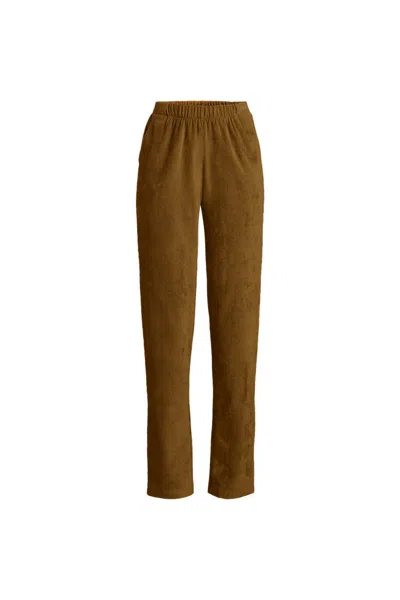 Lands' End Women's Petite Sport Knit High Rise Corduroy Pants In Brown