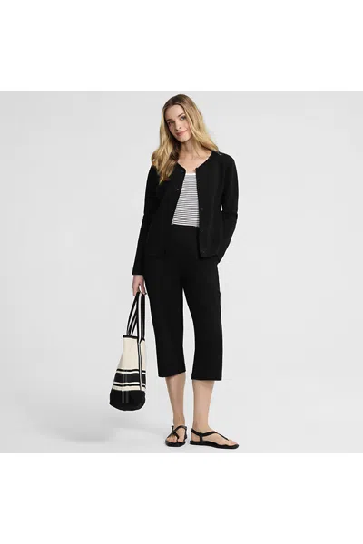 Lands' End Women's Petite Sport Knit High Rise Elastic Waist Capri Pants In Black