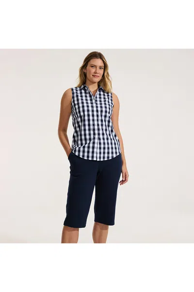Lands' End Women's Petite Sport Knit High Rise Elastic Waist Capri Pants In Blue