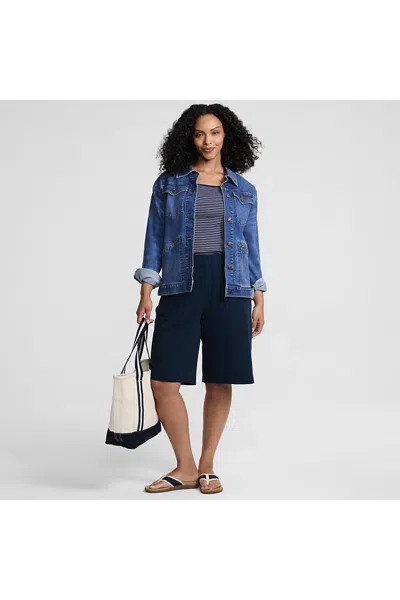 Lands' End Women's Petite Sport Knit High Rise Pleated 12 Inch Bermuda Shorts In Blue