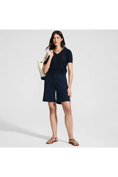 Lands' End Women's Petite Sport Knit High Rise Shorts In Blue