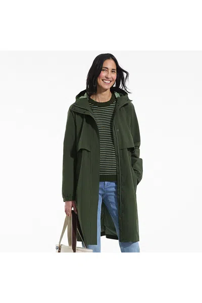 Lands' End Women's Petite Squall Packable Long Raincoat In Green