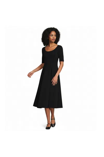 Lands' End Women's Petite Starfish Elbow Sleeve Midi Fit And Flare Dress In Black