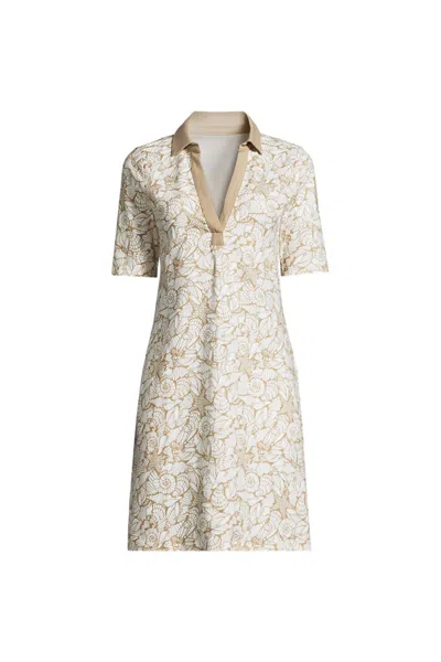 Lands' End Women's Petite Starfish Elbow Sleeve Polo Dress In Ivory