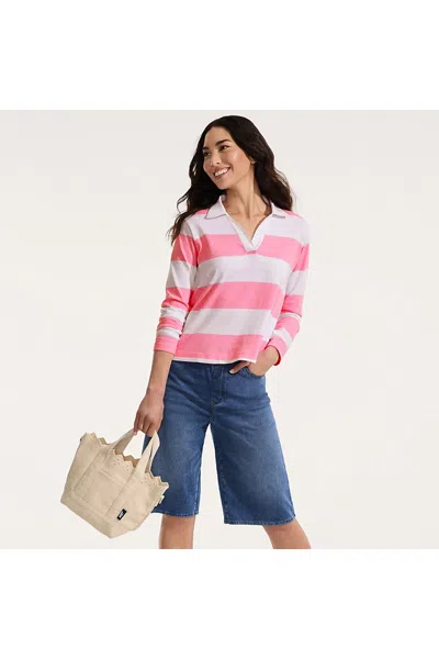 Lands' End Women's Petite Starfish High Rise Knit Denim 12" Bermuda Shorts In Blue