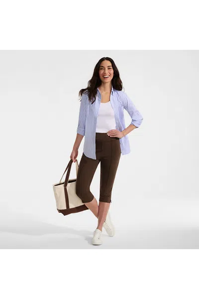 Lands' End Women's Petite Starfish High Rise Pintuck Capri Pants In Brown