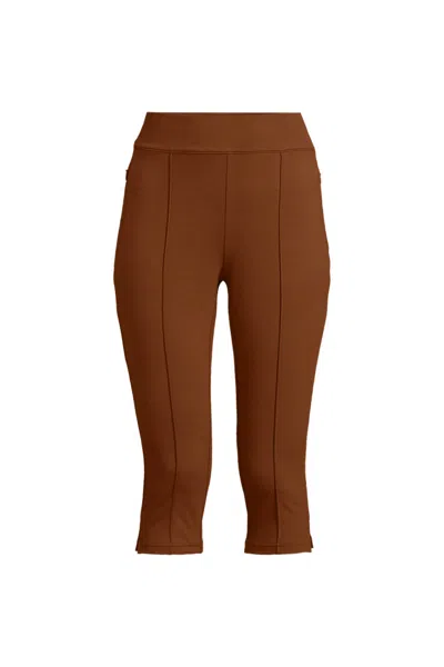 Lands' End Women's Petite Starfish High Rise Pintuck Capri Pants In Brown