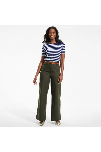 Lands' End Women's Petite Stretch Canvas High Rise Wide Leg Pants In Green