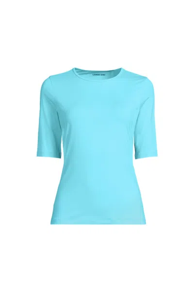 Lands' End Women's Petite Sunshade Upf 50 Elbow Sleeve Rash Guard Swim Tee In Blue
