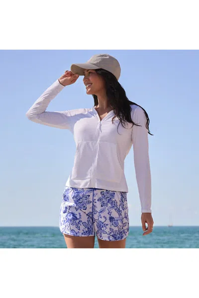Lands' End Women's Petite Sunshade Upf 50 Hooded Zip Front Rash Guard In White