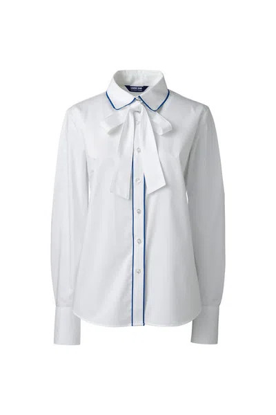 Lands' End Women's Petite Tie Neck Blouse In White