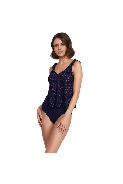 Lands' End Women's Petite Tie Shoulder Flutter Tankini Top In Blue