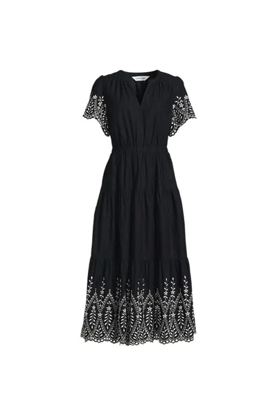Lands' End Women's Petite Tiered Cotton Poplin Eyelet Maxi Dress In Black