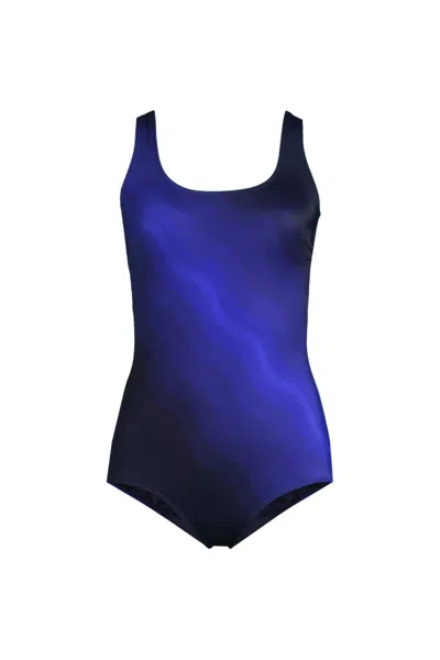 Lands' End Women's Petite Tugless Low Leg One Piece Swimsuit In Blue