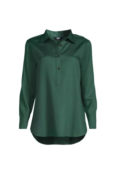 Lands' End Women's Petite Twill Tencel Fiber Popover Shirt In Green