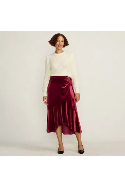 Lands' End Women's Petite Velvet Wrap Midi Skirt In Multi