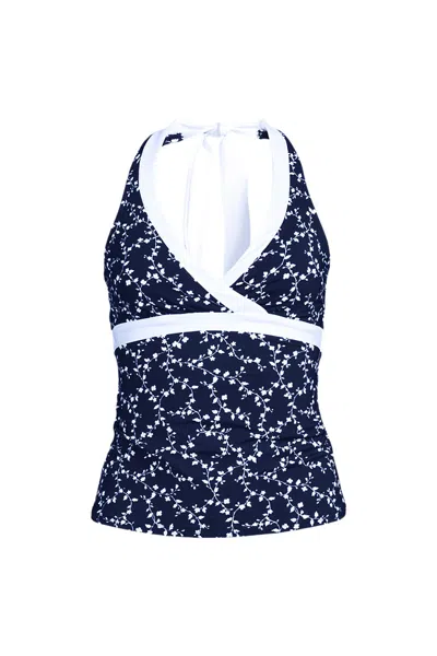 Lands' End Women's Petite V-neck Halter Tankini Top In Blue