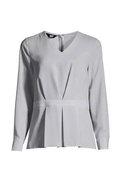 Lands' End Women's Petite V-neck Pleated Blouse In Gray