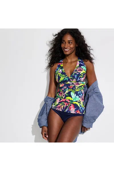 Lands' End Women's Petite V-neck Plunge X Back Tankini Top In Multi