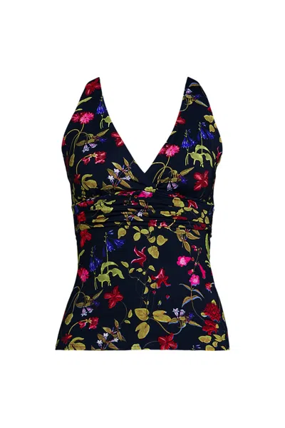 Lands' End Women's Petite V-neck Plunge X Back Tankini Top In Multi