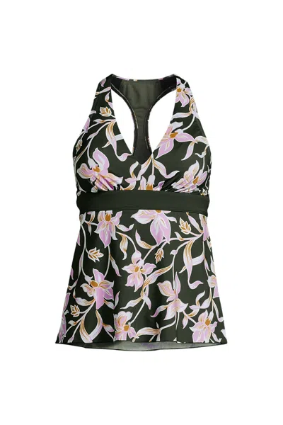 Lands' End Women's Petite V-neck Racerback Flutter Tankini In Green