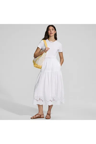 Lands' End Women's Petite Voile Eyelet Maxi Skirt In White