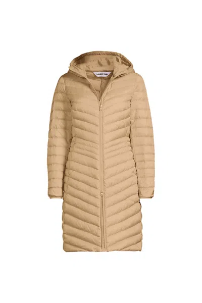 Lands' End Women's Petite Wanderweight Packable Down Coat In Brown