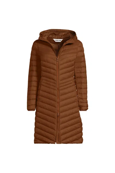 Lands' End Women's Petite Wanderweight Packable Down Coat In Brown