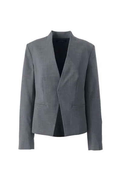 Lands' End Women's Petite Washable Wool Collarless Blazer In Gray