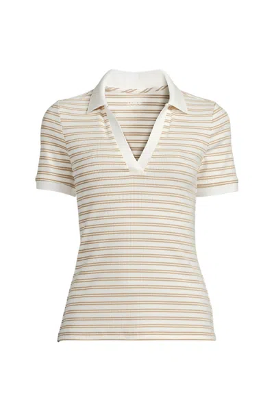Lands' End Women's Petite Wide Rib Polo Shirt In White