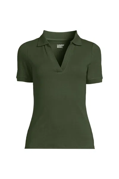 Lands' End Women's Petite Wide Rib Polo Shirt In Green