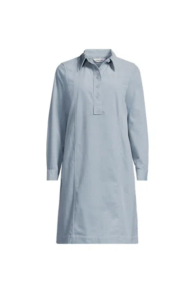 Lands' End Women's Petite Wide Wale Corduroy Popover Shirt Dress In Blue