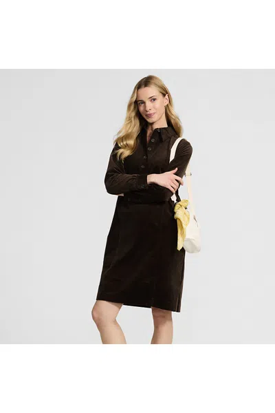 Lands' End Women's Petite Wide Wale Corduroy Popover Shirt Dress In Brown