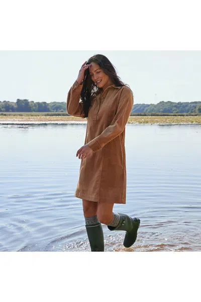 Lands' End Women's Petite Wide Wale Corduroy Popover Shirt Dress In Brown